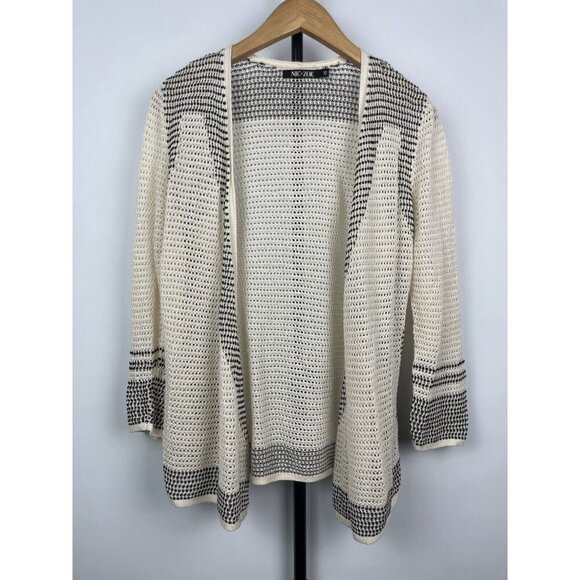 Nic + Zoe Cream Black Open Knit Linen Blend Wrap Cardigan Sweater Size XS - Picture 1 of 9
